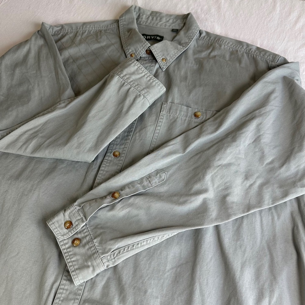 Orvis Men XXL Sage Green Quilted Shoulder Shooting Shirt Hunt Long Sleeve Cotton